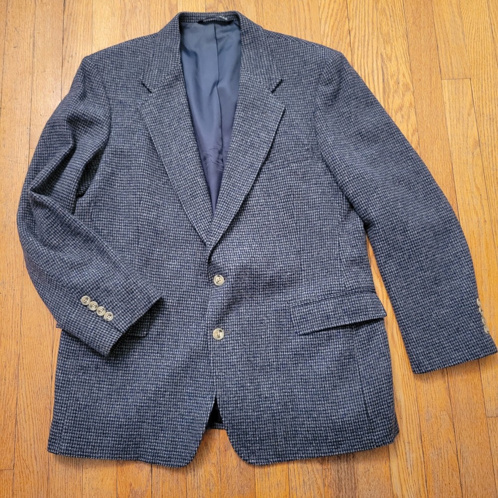 Ross Cromarty 44R Blazer Blue Tweed Houndstooth Wool Sport Coat USA Preppy - Picture 2 of 10